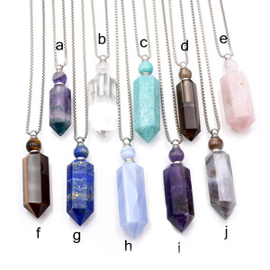 Véritable Quartz Fumé Point <span class=keywords><strong>Diffuseur</strong></span> Hexagone Bullet Prism Bijoux en Acier Inoxydable Pendentifs de Mode Charms <span class=keywords><strong>Pendentif</strong></span> Bouteille de Parfum - Product Image 1