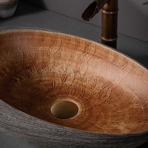 Lavabo de salle de bain ovale en céramique de style rétro, à poser sur le comptoir, nouveau style chinois, sans trou pour robinet - Product Image 4