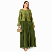 Ensemble deux pièces élégant brodé pour femme, caftan marocain à sequins, jupe longue plissée, pour l'automne, style arabe, Dubaï, Aïd, Ramadan, soirée