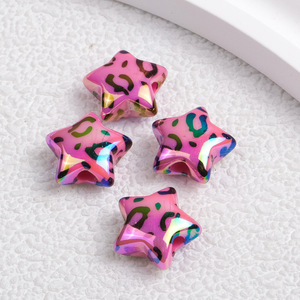 Color recto agujero oblicuo deslumbrante estampado de leopardo estrellas perforadas DIY pulsera pluma accesorios cuentas acrílicas impresas - Product Image 6