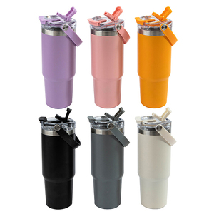 Vaso de lujo de acero inoxidable de doble pared de 30oz, mango de paja, taza de coche portátil para exteriores, aislado al vacío, diseño sin derrames - Product Image 2