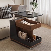 Table basse réglable en hauteur, chariot portable avec plateau en verre trempé et panneau écologique pour une vie créative – Excellent rapport qualité-prix