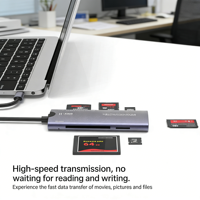 Lector de Tarjetas USB3.0 de Alta Velocidad Seis en Uno de Aleación de Aluminio para Laptop USB-C, Compatible con Tarjetas SD, XD, TF, CF, MS, M2 e Instalación Externa