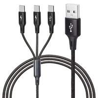 Câble de charge USB 3 en 1, type A vers triple type C, en nylon tressé, multi-ports USB-C, chargeur rapide pour plusieurs téléphones et tablettes