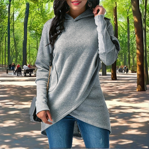 PA 2025 Autumn Solid Color Women's Casual Hooded Knitted Breathable Eco-Friendly Loose Long Sleeve Polyester/Cotton HR962 - Product Image 2