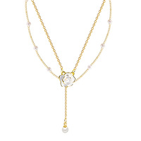 Collier XL299 de luxe léger, design de niche, double couche, camélia, or, diamant, acier inoxydable, pour femme, longue chaîne à pampilles, ras du cou