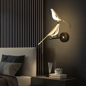 Simig照明豪华sconce创意艺术金色旋转鸟led壁灯灯用于卧室走廊客厅