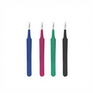 Pinzas para Pestañas de Acero Inoxidable de Precisión DANTRIC IMPLANTS, Punta Serrada de 10 mm, Mango con Agarre de Diamante en Azul, Rosa, Verde y Negro - Product Image 1