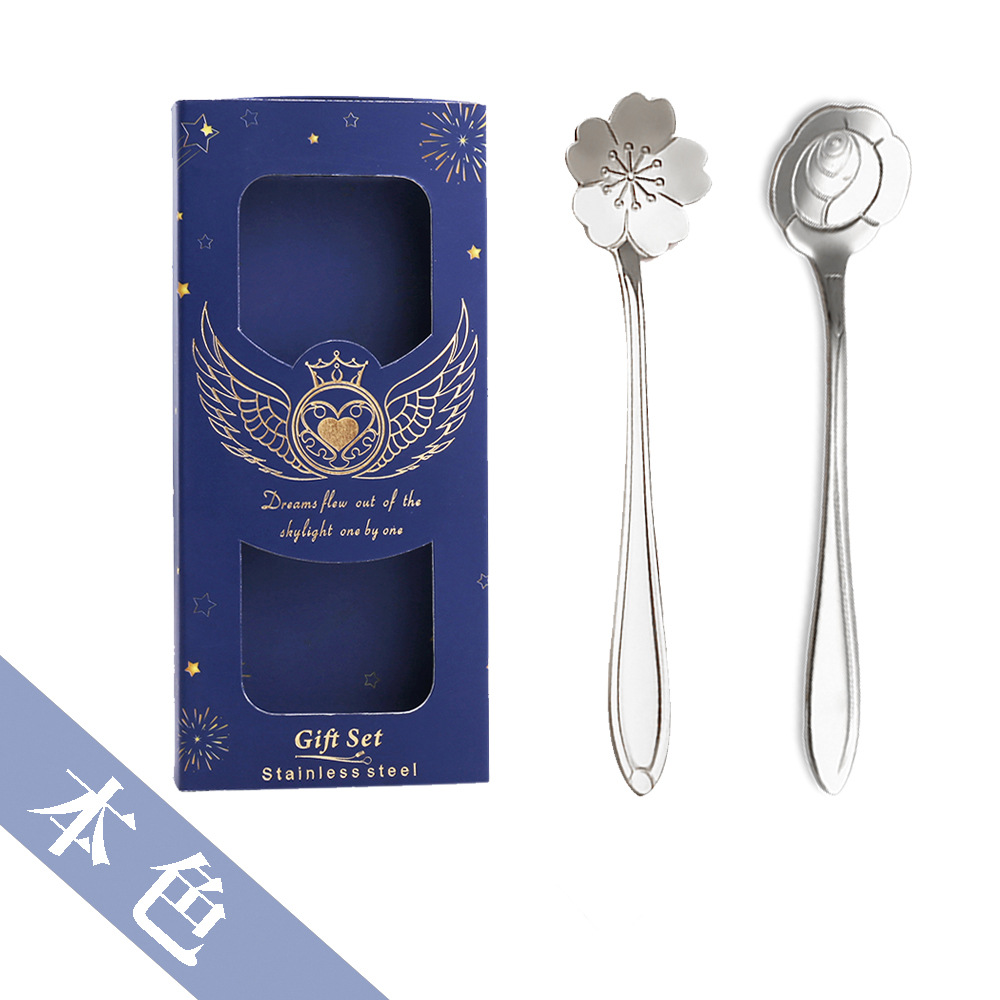 Cuchara de flor de plata-caja azul