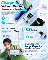 Batterie externe magnétique HYTO 10000mAh 22.5W avec câbles intégrés, chargeur sans fil pour montre, charge rapide, pack de batterie pour smartphones