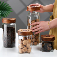 Pot de conservation sous vide en verre transparent classique de 16 oz avec couvercle en bambou, écologique, fait main, avec valve d'évacuation d'air pour aliments