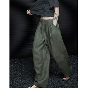 Pantaloni Estivi a Gamba Larga in <span class=keywords><strong>Lino</strong></span> <span class=keywords><strong>Verde</strong></span> Muguyu, Bestseller a Vita Alta, Fluido e Comodo, Stile Casual (Art. N. 260604225) - Product Image 3