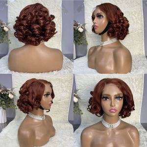 Perruque vietnamienne naturelle 100% cheveux humains sans colle, perruque frontale en dentelle ondulée bouclée, perruques naturelles en cheveux humains, coupe bob - Product Image 1