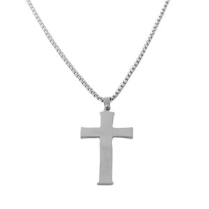 Stainless Steel <b>Cross</b> Pendant Necklace Men's Geometric Design Bezel Setting Fashion Jewelry - Product Image 2