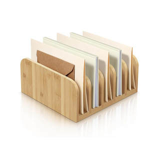 Wooden Desktop <b>File</b> Organizer 5 Slots Standing Type For Office Documents Books Stationery <b>Storage</b> Rack - Product Image 2