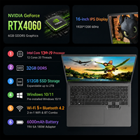 Ordinateur portable de jeu gris 16 pouces en gros, i9, RTX 4060, SSD 128 Go-2 To en option, WiFi 5, corps métallique, design élégant