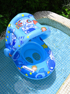 Bouée de bain <span class=keywords><strong>gonflable</strong></span> pour enfants <span class=keywords><strong>avec</strong></span> <span class=keywords><strong>auvent</strong></span> amovible, motif astronaute, pour bébés de 3 à 6 ans, jouet aquatique, protection solaire, double <span class=keywords><strong>chambre</strong></span> à air - Product Image 3