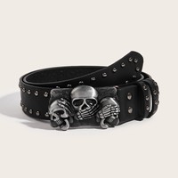 Ceinture pour homme en alliage personnalisable, style punk hip-hop, boucle tête de mort, ceinture décontractée personnalisée, en stock, vente en gros