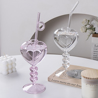 Copa de Cristal Creativa en Forma de Corazón con Pajita, Hecha a Mano, con Base Alta, Romántica, para Cócteles, Bar, Bodas, San Valentín