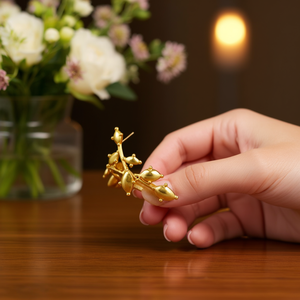 Orecchini a polsino E3669 con design a pianta dorata, placcati oro, in lega di zinco, stile vintage, gioielli unisex alla moda - Product Image 2