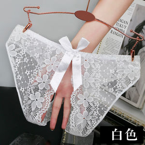 Sexy lace briefs, hot and alluring, thin, seamless, breathable, cute <b>bow</b>-tie new open-crotch briefs. - Product Image 1