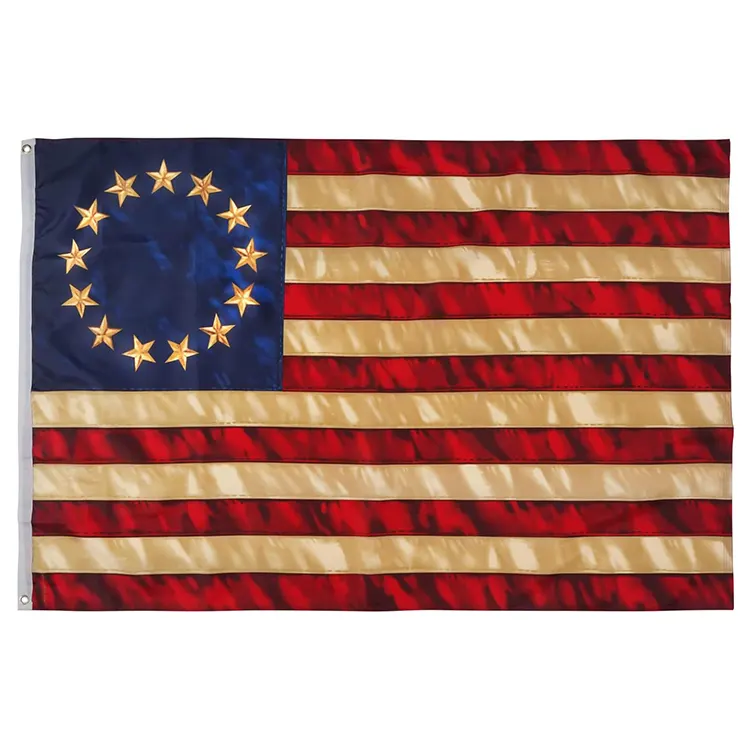 Bandera americana teñida de 13 estrellas Besty Ross Flags 3x5 Vintage USA 1776 Banner Decoración al aire libre con encabezado de lienzo
