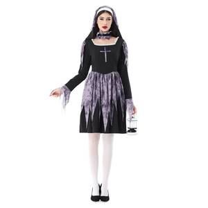 Disfraz de Monja Sexy para Adultos, Diseño con Cruz, Impresión en Poliéster, Color Morado y Negro, para Halloween, Carnaval y Actuaciones - Product Image 3