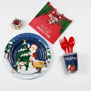 Christmas Party Cutlery Snowman Themed Party Decorations Disposable Paper Cups and Plates Set Tableware Party Supplies