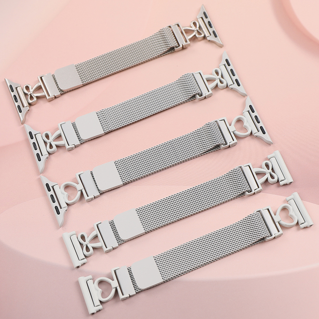 2026 New Arrival Milanese Stainless Watch Strap with Luxury Chrome Heart Watch Bands for Apple Watch 40mm 41mm 42mm Series 11 SE