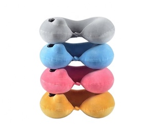 Auto de la bomba de la prensa de apoyo TPU forma plegable Flocado de viaje inflable almohada <span class=keywords><strong>para</strong></span> el cuello con el bolso - Product Image 5