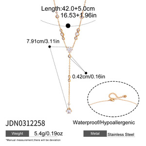 Collier en acier inoxydable plaqué or avec zircone cubique ronde au design exquis, chaîne en <span class=keywords><strong>Y</strong></span>, collier pour pull, bijoux - Product Image 2