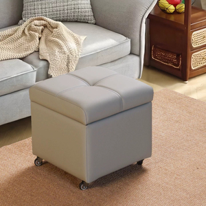 Multi-functional Mobile Cube Storage <strong>Ottoman</strong>, 360 Rotatable <strong>Caster</strong> Footrest Stool Lift Top Hidden Storage Box PU Padded Seat - Product Image 4