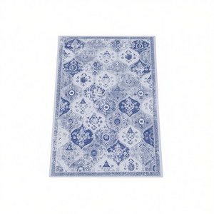 Alfombra de área con diseño de medallón azul, 5x8, de pelo bajo, lavable, sin desprendimiento, con base de goma, para sala de estar, dormitorio, cocina, comedor - Product Image 1