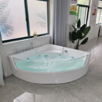Baignoire autoportante de luxe en acrylique pour Spa, panneau en verre, baignoire de Massage, baignoire d'angle, bain à remous pour le trempage