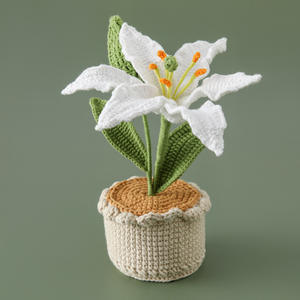 CLTF Fleur Artificielle À La Main Crochet Lily Pot De Fleur <span class=keywords><strong>Mignon</strong></span> <span class=keywords><strong>Cadeau</strong></span> <span class=keywords><strong>pour</strong></span> <span class=keywords><strong>Sa</strong></span> Petite Amie Amie Collègue Crochet Bouquet De Fleurs - Product Image 5