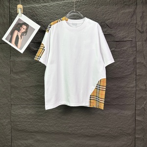 2026 Top-Quality Casual Fashion 100% Cotton Plaid Design Bur berry Classic Short-Sleeved T-<b>Shirt</b> For Men - Product Image 2