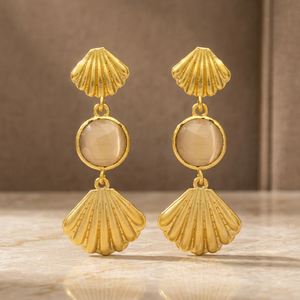 Handmade Brass Gemstone Drop Earrings Ethnic Boho Party Gold Plated Precious Metal Alloy - Product Image 3