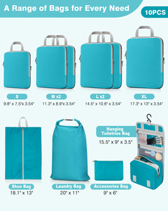 10 Set Compression Packing <b>Cubes</b> Expandable Storage Travel Bags for Suitcase Luggage Organizers with Hanging Toiletry Bag - Product Image 3