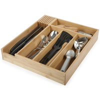 Organisateur de tiroir de cuisine en bambou à 5 compartiments pour couverts et ustensiles, plateau de rangement pour argenterie - Vente en gros