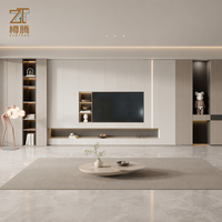 Meuble TV mural intégré de luxe moderne avec éclairage LED, console multimédia minimaliste personnalisée pour salon, idéal pour projets de villas