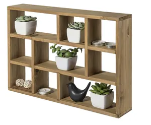 Estante Multiranura con 9 Compartimentos, Caja de Sombra, Montaje en Pared, Artesanía de Madera, Estante de Planta para Exhibición