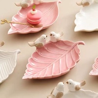 Plateau à goûter en céramique personnalisé en forme d'oiseau vert et rose, plateau de rangement pour bijoux, plateau de luxe pour savon