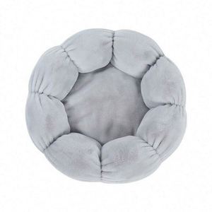 Round Pet <b>Bed</b> Mat Solid Gray Coral Fleece Soft Dog <b>Nest</b> Modern All Seasons Hand Wash Polyester Fiber Fill - Product Image 1