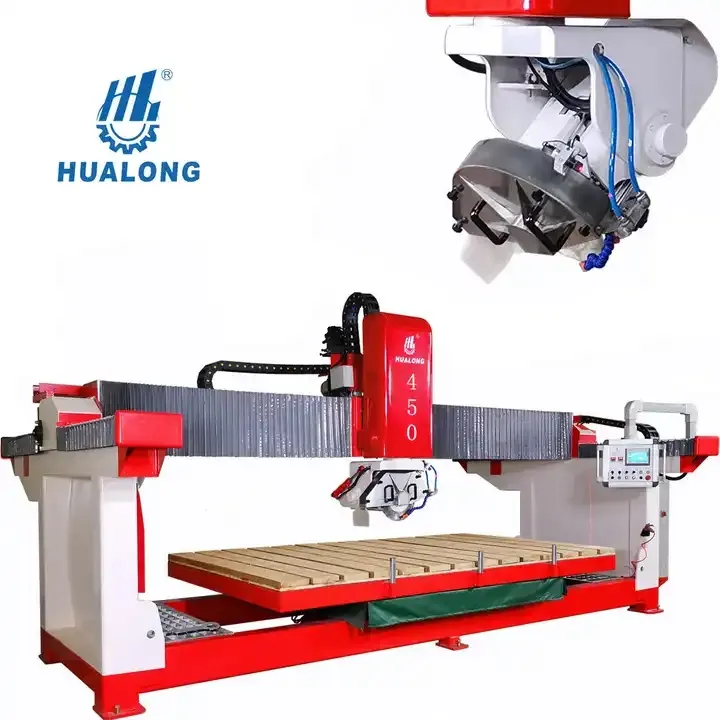 HUALONG-maquinaria de piedra de HLSQ-450, cortador de corte de mármol tipo puente, máquina de corte de losa de granito automático Siemens, en venta