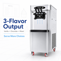 Machine à crème glacée molle commerciale de 18 litres, machine à yogourt glacé numérique avec 2+1 saveurs, machine à crème glacée molle professionnelle