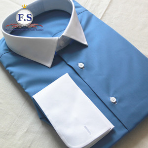 blue dress for baby girl Light Blue End-on-End Shirt with Contrast T&A Collar and Double Cuffs