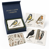 Cartes d'apprentissage sur la nature des oiseaux pour parcs forestiers, personnalisées, écologiques et durables, avec noms des espèces en polonais et en latin, en papier couché mat 300 g/m²