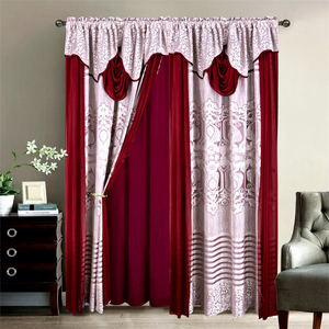 Rideaux de Salon Personnalisés Luxe Cantonnière <span class=keywords><strong>à</strong></span> Volants et Pompons Double Épaisseur pour la Maison - Product Image 1