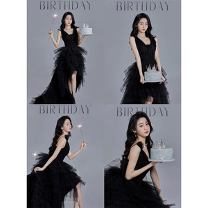 Black Asymmetrical Evening Gown Sweetheart Neckline Organza High Low Train For Weddings Banquets Stage Performances - Product Image 2