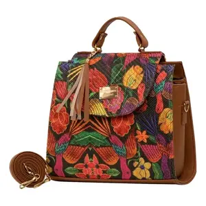 Bolso Tote Mediano de Yute para Mujer Fana Emilia, con Patrón Serigrafiado y Cierre de Broche, para Uso en la Playa - Product Image 1